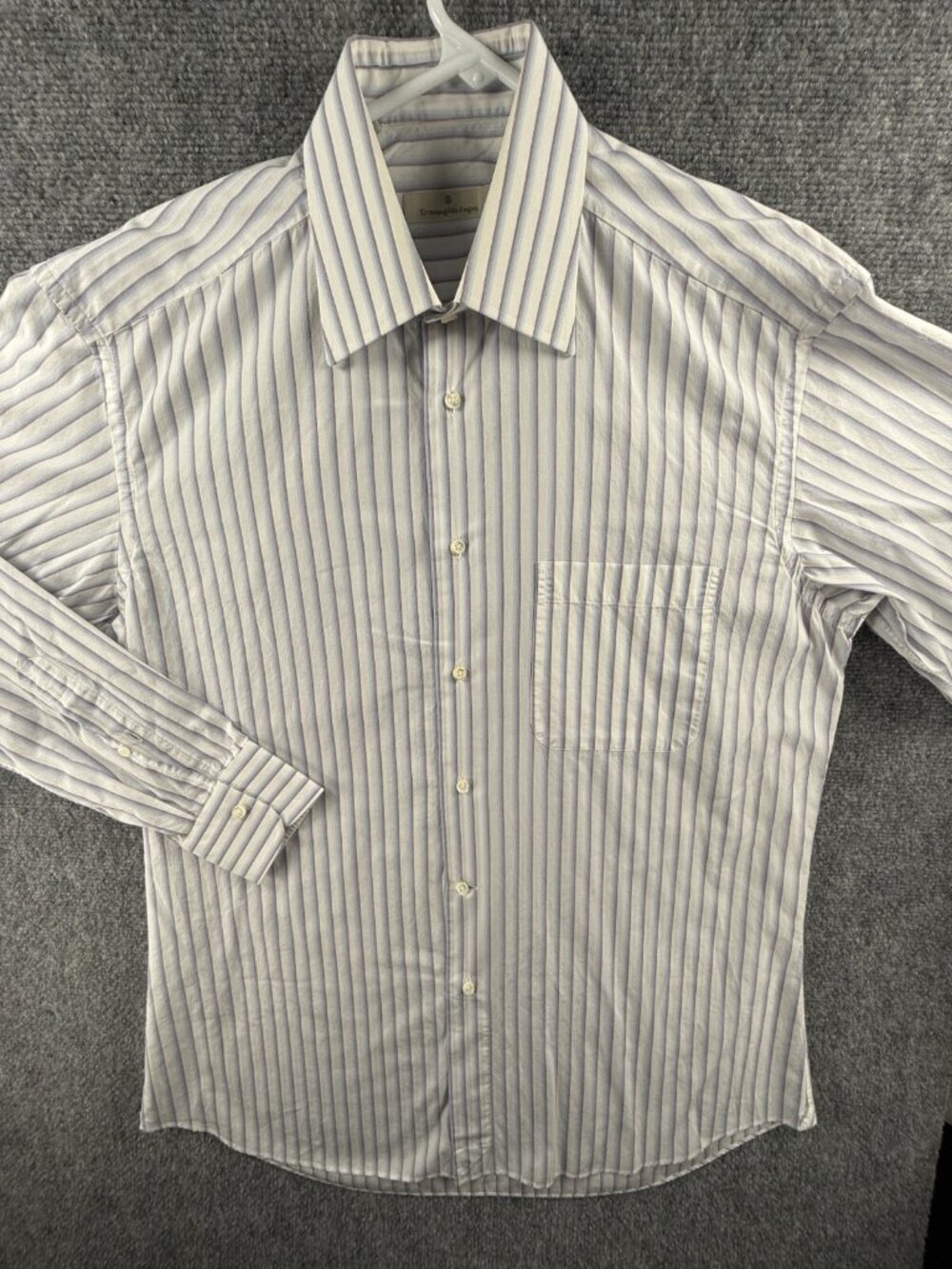 Ermenegildo Zegna 15.5 Long Sleeve Button Up Shirt Men Striped Blue Purple - Picture 2 of 16